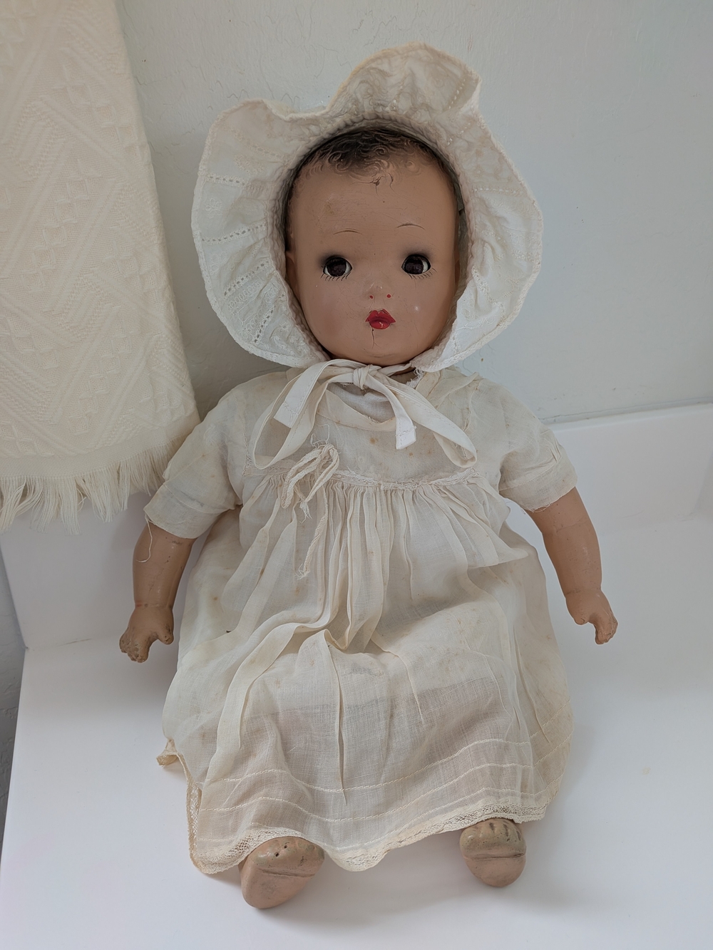 Vintage 18" Horsman Composition Baby Doll Sleep Eyes Original Dress & Bonnet